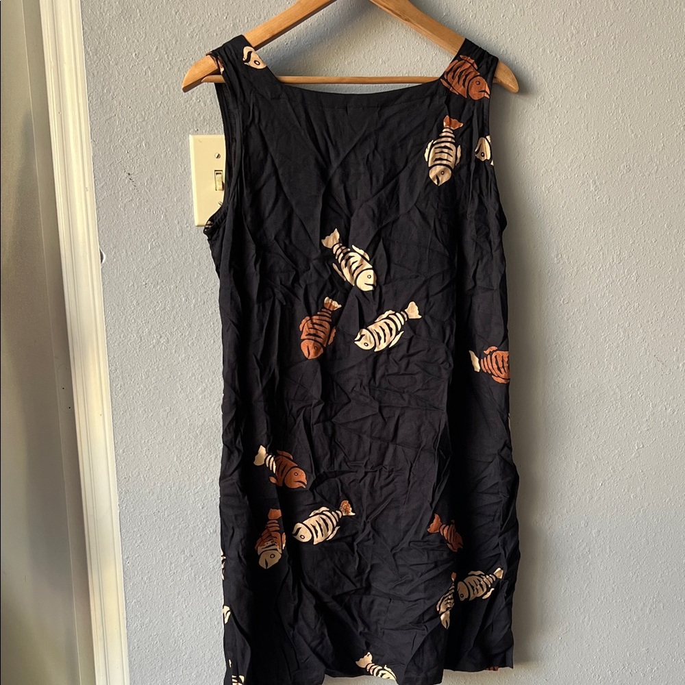 Peppermint Black Mini Dress with Cream and Brown Fish Print - Picture 4 of 6